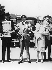 Huey Long and wife Rose at a ribbon cutting ceremony for a new public works project.